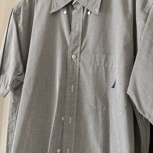 Nautica Men's Navy and White Checkered Shirt